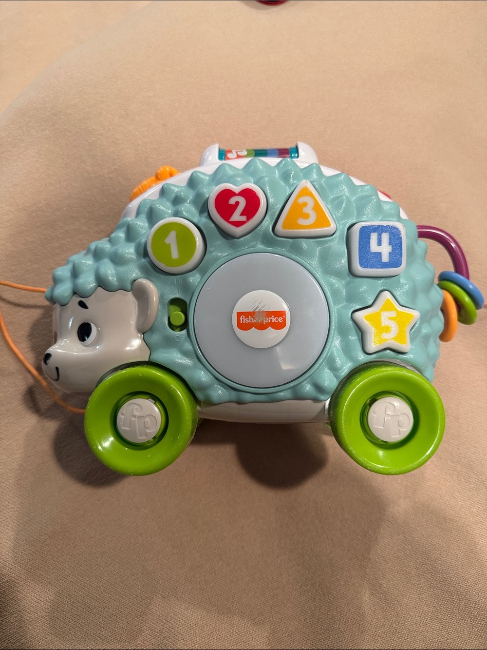 Fisher-Price Teal Hedgehog Pull Linkimal Toy with Number Buttons